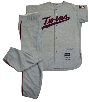 1964 Jim Kaat Game Used and Signed Twins Road Jersey and 1961 Matching Pants (MEARS)